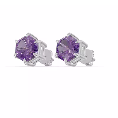 Hexagon Amethyst Stud Earrings