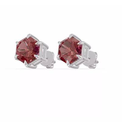 Hexagon Garnet Stud Earrings
