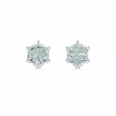 Hexagon Sky Blue Topaz Stud Earrings