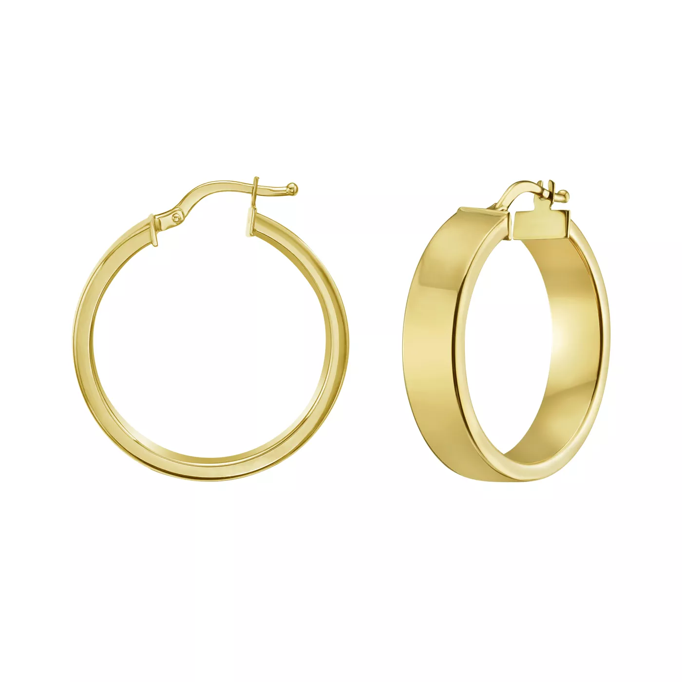 Classic Polished Wide-Edge Gold Hoops