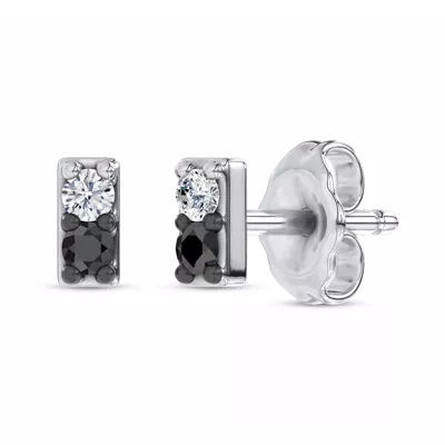 Midnight Noir Petite Diamond Bar Studs by Christian Siriano