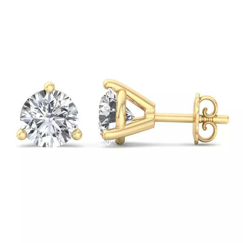14K Yellow Gold Round Lab Diamond Three-Prong Martini Earrings (2 ct. tw.)