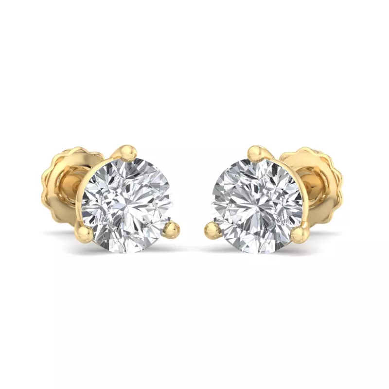 14K Yellow Gold Round Lab Diamond Three-Prong Martini Earrings (2 ct. tw.)
