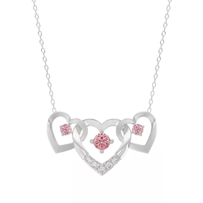 Interlocking Pink Lab Diamond Heart Necklace