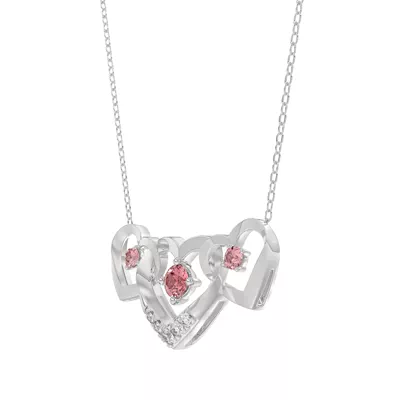 Interlocking Pink Lab Diamond Heart Necklace