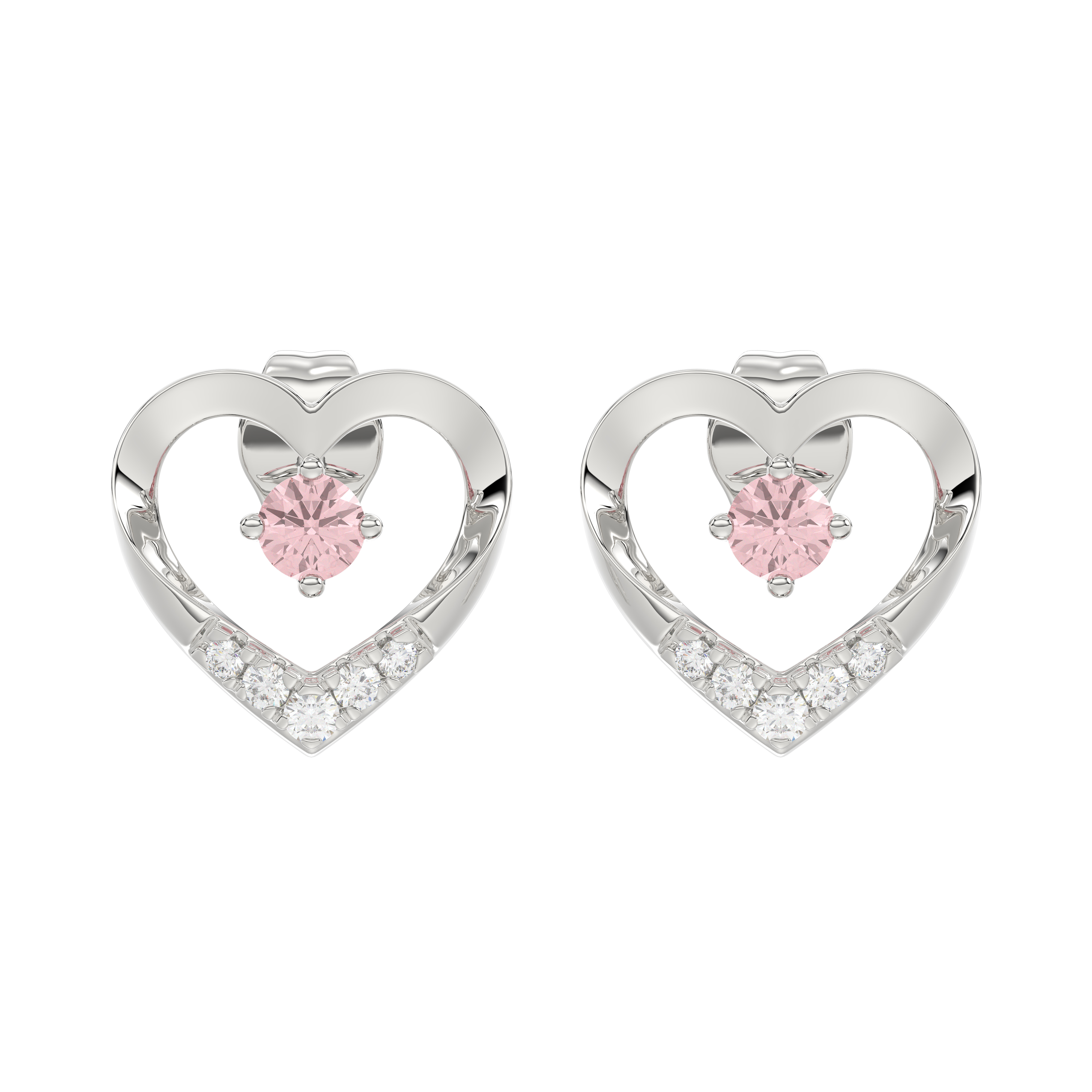 Pink Lab Diamond Open Heart Stud Earrings