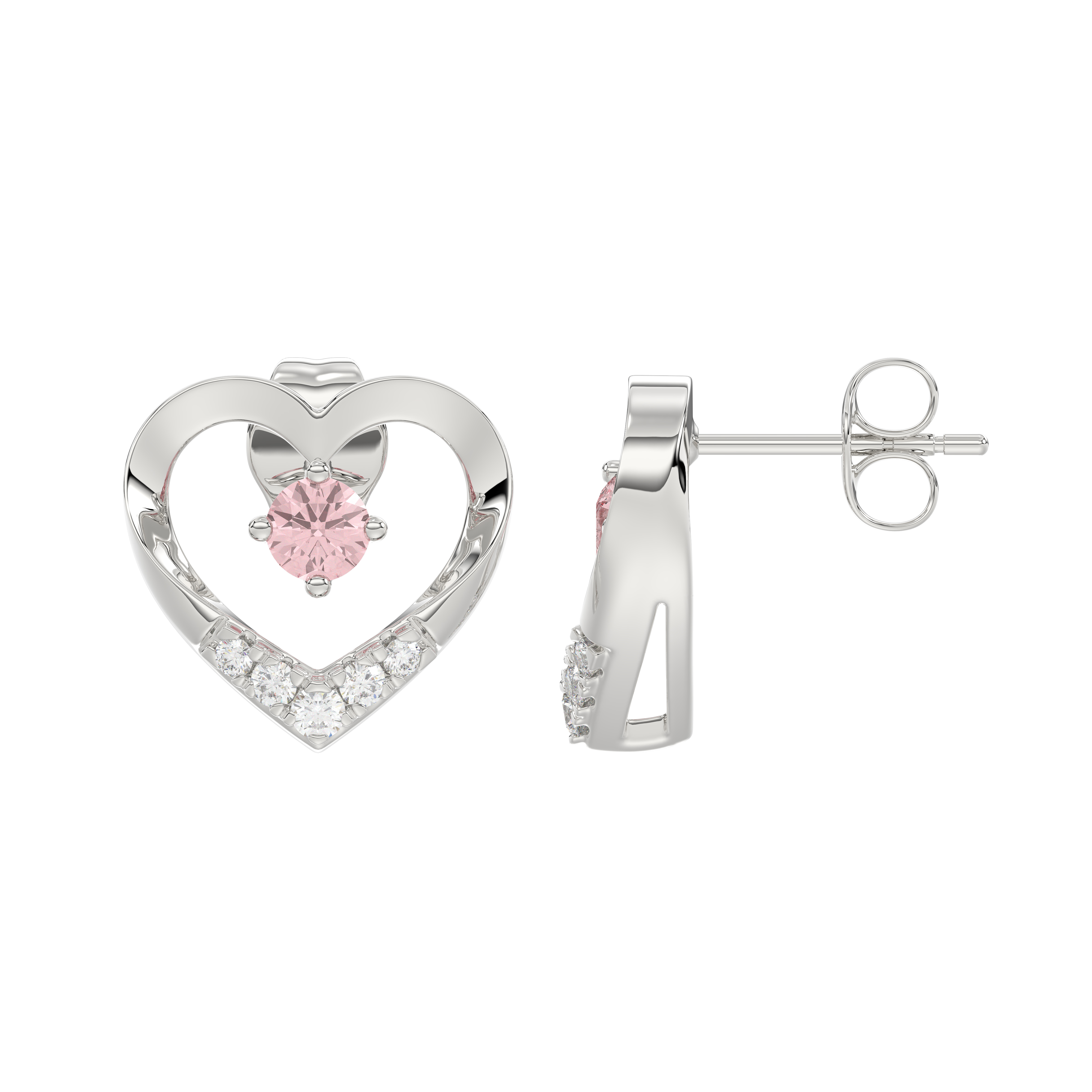 Pink Lab Diamond Open Heart Stud Earrings