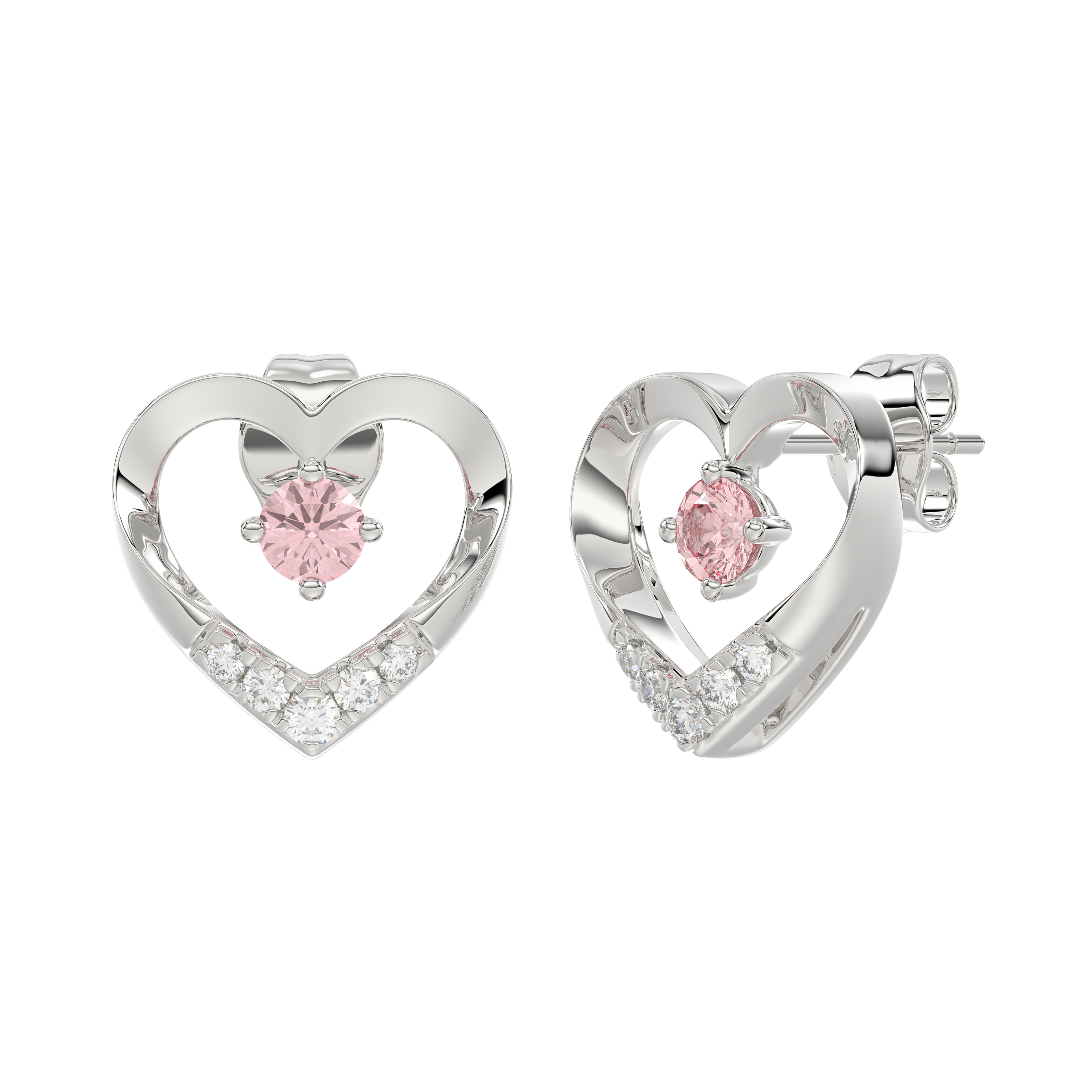 Pink Lab Diamond Open Heart Stud Earrings