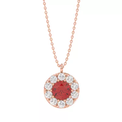 Lab Ruby & Lab Diamond Halo Pendant