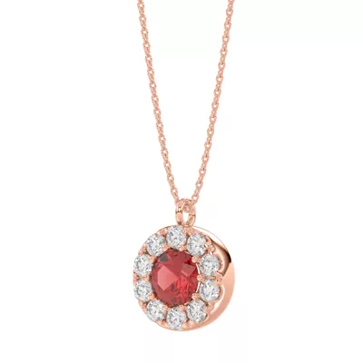 Lab Ruby & Lab Diamond Halo Pendant