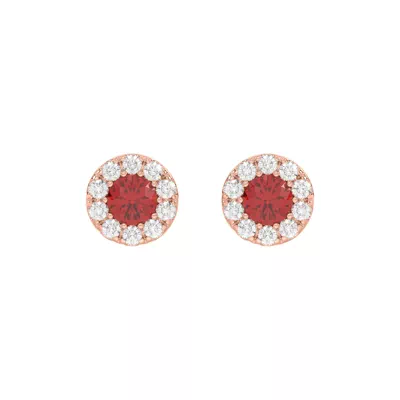 Lab Ruby & Lab Diamond Halo Stud Earrings