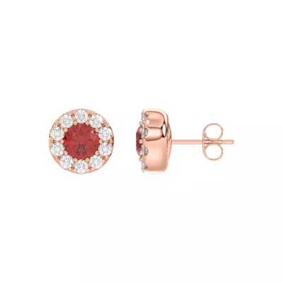 Lab Ruby & Lab Diamond Halo Stud Earrings