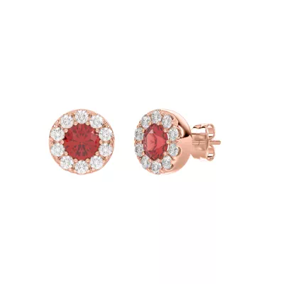 Lab Ruby & Lab Diamond Halo Stud Earrings