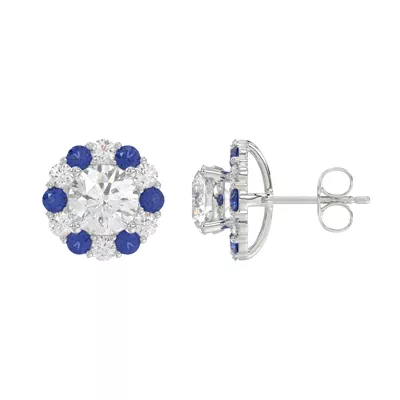 Lab Sapphire & Lab Diamond Halo Stud Earrings
