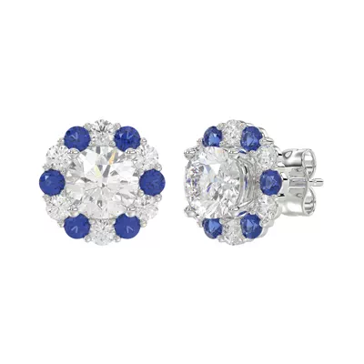 Lab Sapphire & Lab Diamond Halo Stud Earrings