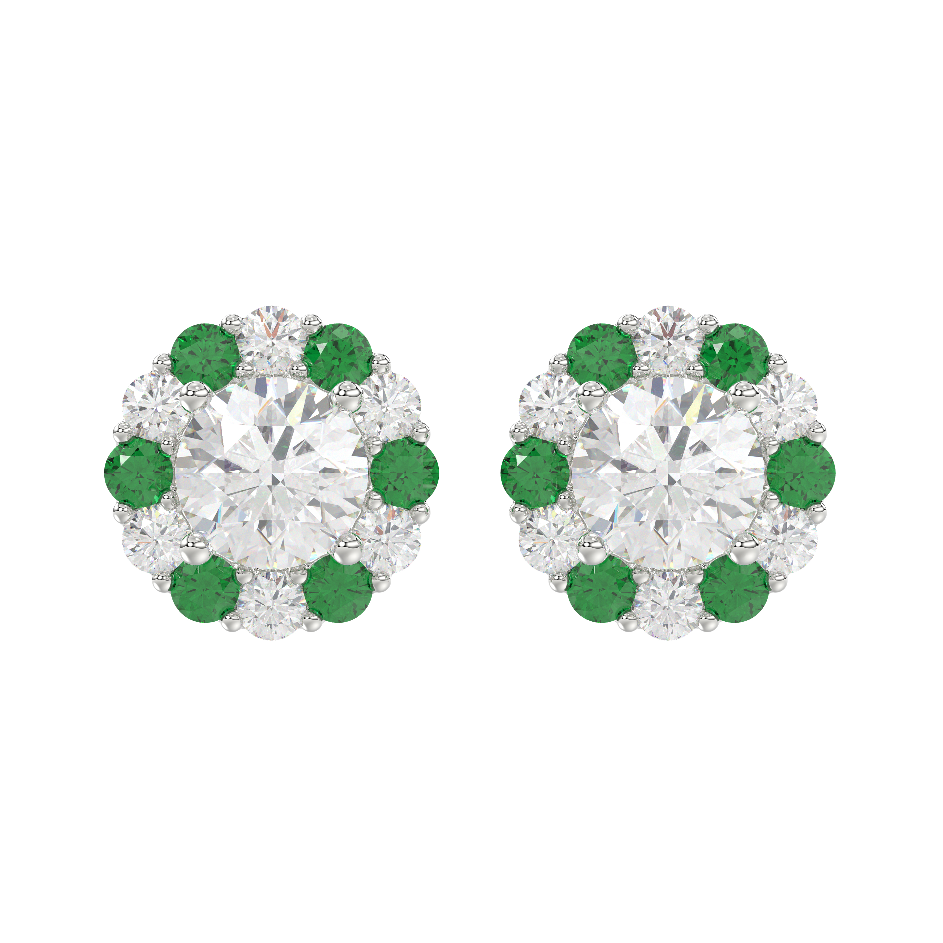 Lab Emerald & Lab Diamond Halo Stud Earrings