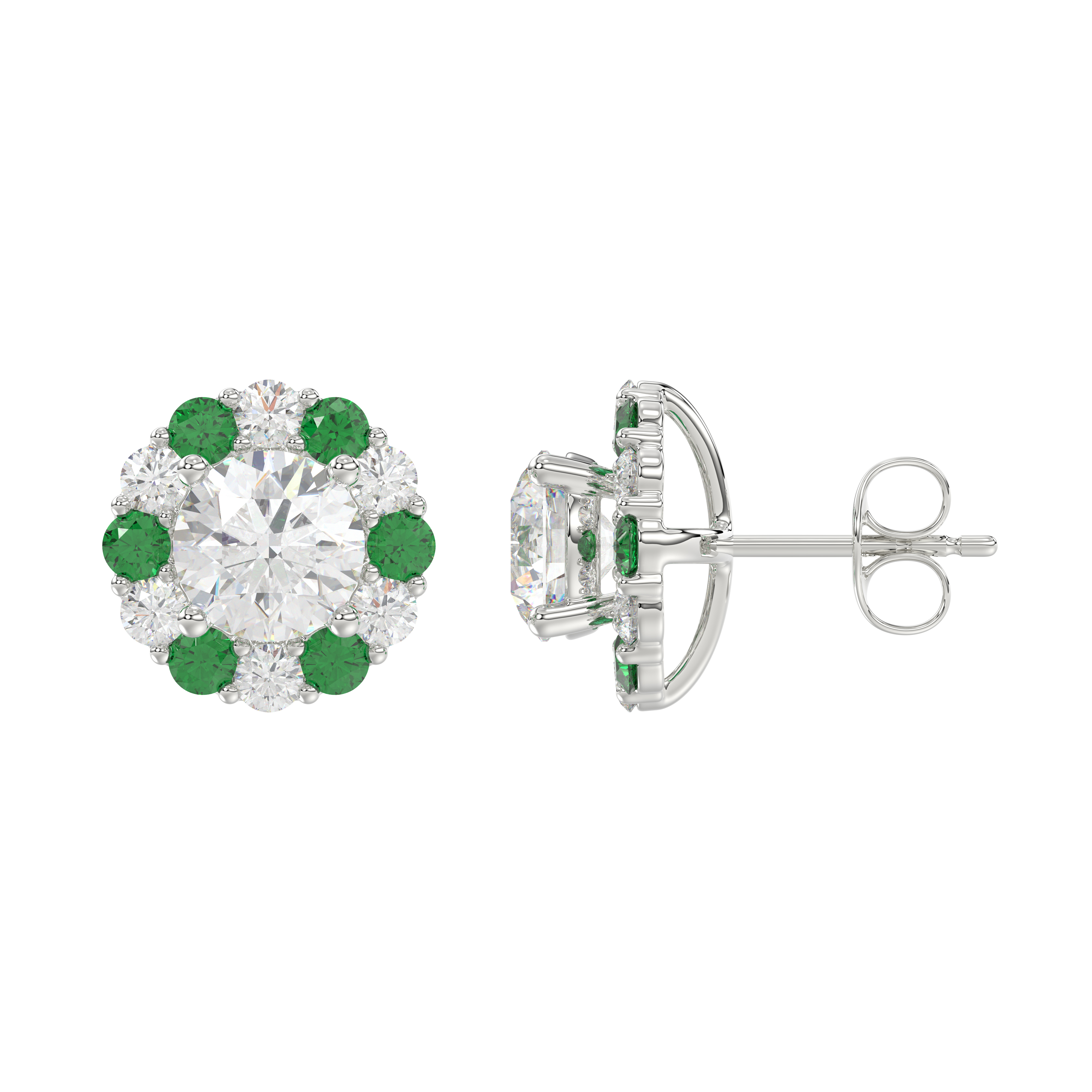 Lab Emerald & Lab Diamond Halo Stud Earrings