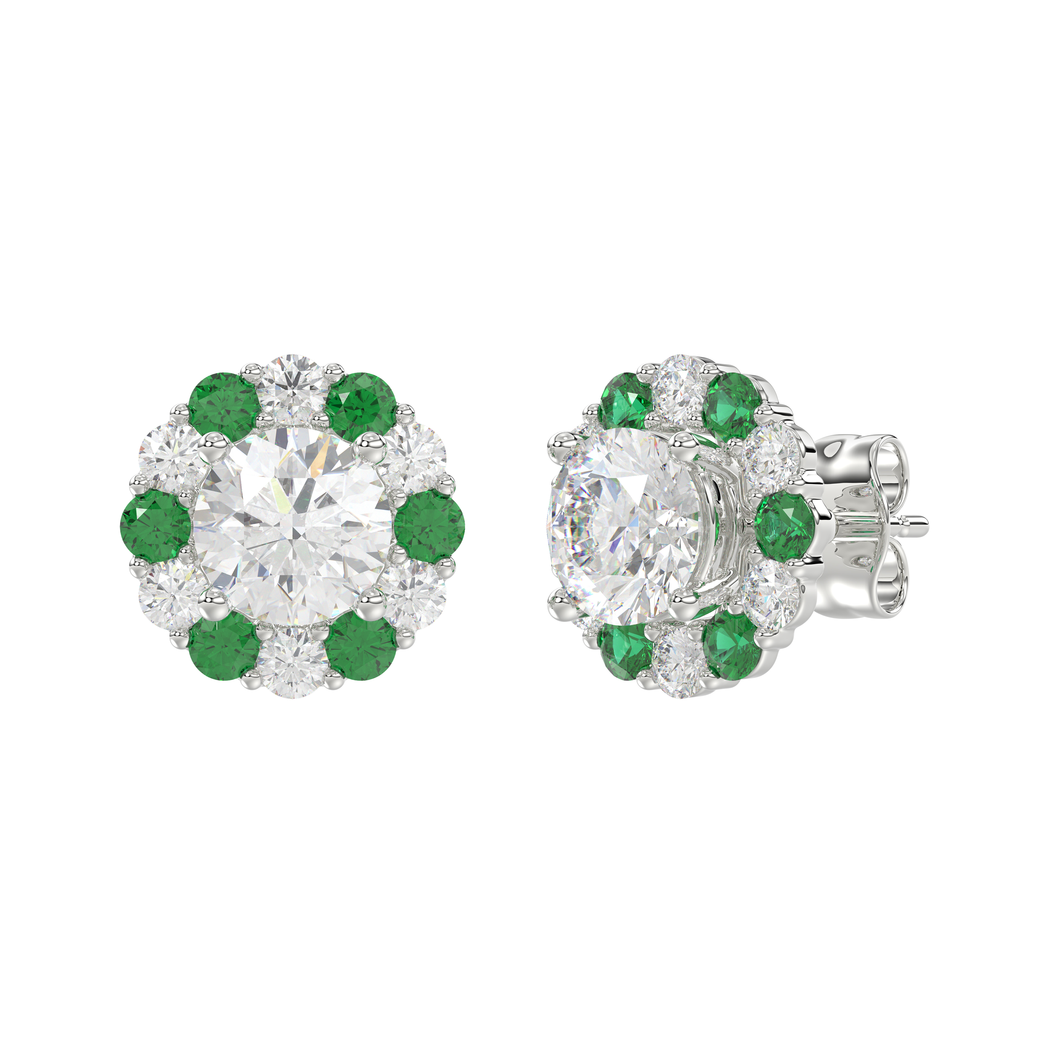 Lab Emerald & Lab Diamond Halo Stud Earrings