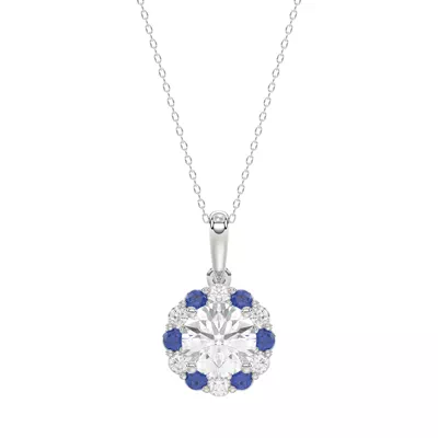 Lab Sapphire & Lab Diamond Halo Pendant