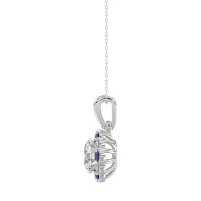 Lab Sapphire & Lab Diamond Halo Pendant