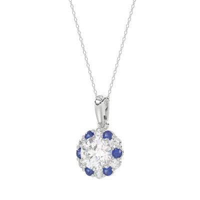 Lab Sapphire & Lab Diamond Halo Pendant