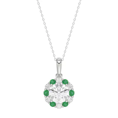 Lab Emerald & Lab Diamond Halo Pendant