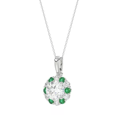 Lab Emerald & Lab Diamond Halo Pendant