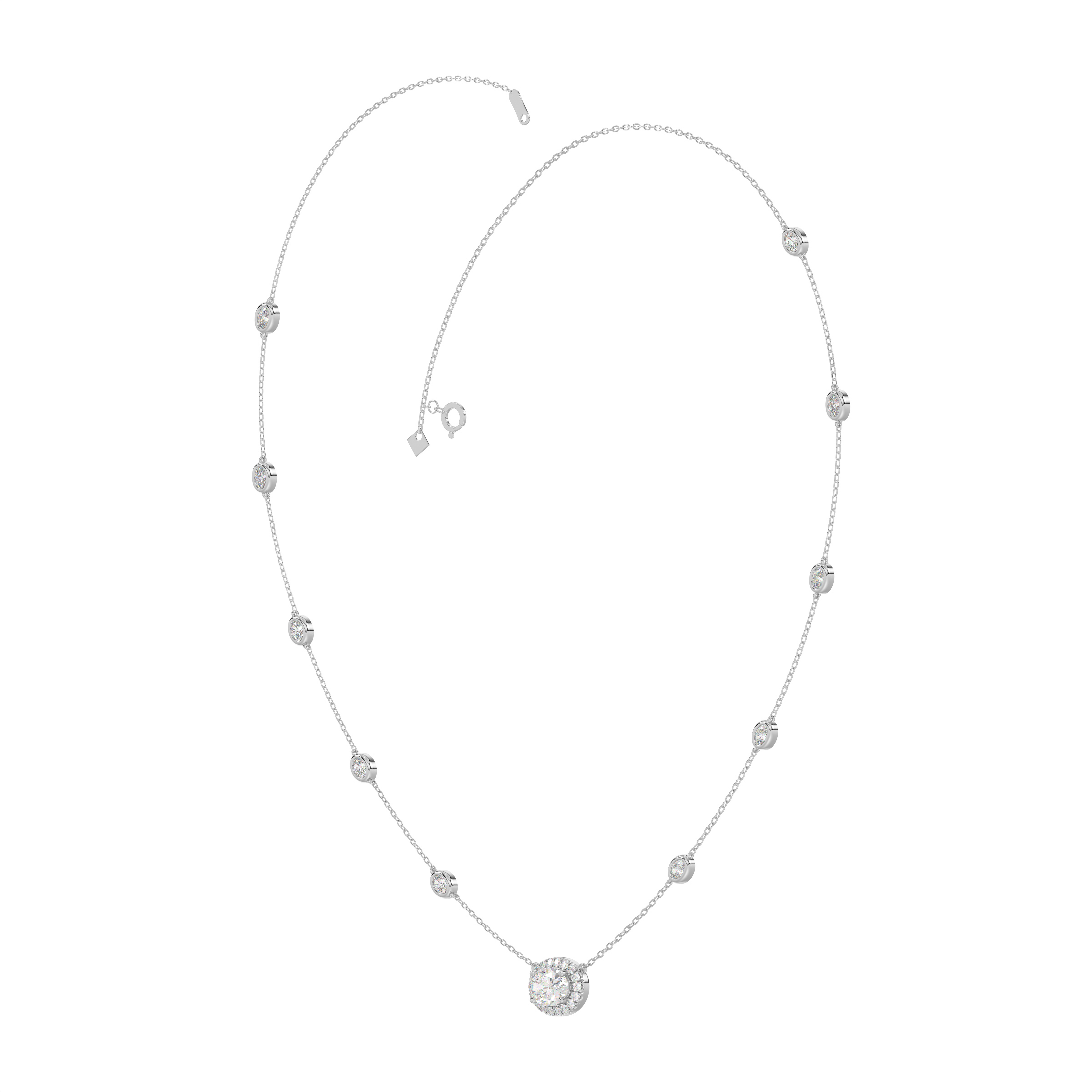 Oval Bezel Station Lab Diamond Halo Necklace (2.25 ct. tw.)-14K White Gold