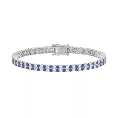 Lab Sapphire & Lab Diamond Two-Row Tennis Bracelet
