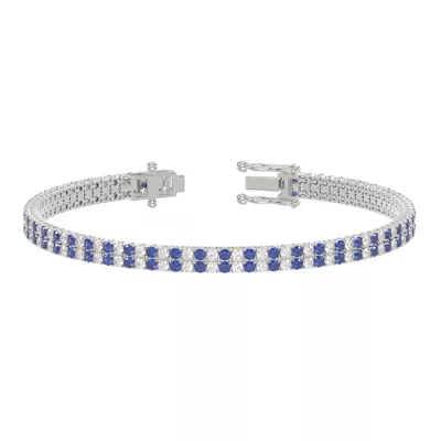 Lab Sapphire & Lab Diamond Two-Row Tennis Bracelet
