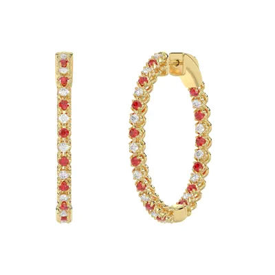 Lab Diamond & Lab Ruby Inside-Out Hoop Earrings (32 mm)