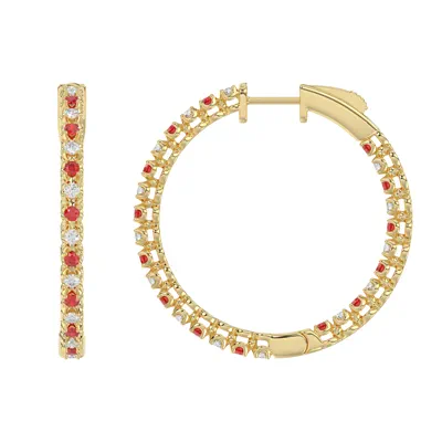 Lab Diamond & Lab Ruby Inside-Out Hoop Earrings (32 mm)