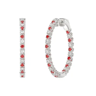 Lab Diamond & Lab Ruby Inside-Out Silver Hoop Earrings (32 mm)