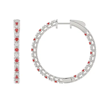 Lab Diamond & Lab Ruby Inside-Out Silver Hoop Earrings (32 mm)