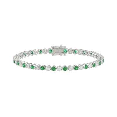 Lab Diamond & Lab Emerald Silver Tennis Bracelet