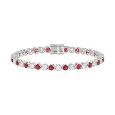 Lab Diamond & Lab Ruby Silver Tennis Bracelet