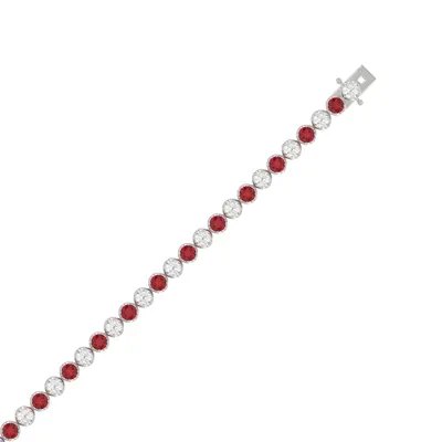 Lab Diamond & Lab Ruby Silver Tennis Bracelet