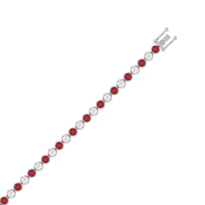 Lab Diamond & Lab Ruby Silver Tennis Bracelet