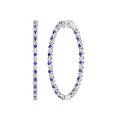 Lab Diamond & Lab Sapphire Inside-Out Silver Hoop Earrings (49 mm)