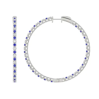 Lab Diamond & Lab Sapphire Inside-Out Silver Hoop Earrings (49 mm)