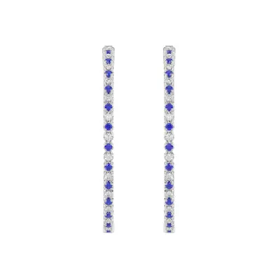 Lab Diamond & Lab Sapphire Inside-Out Silver Hoop Earrings (49 mm)