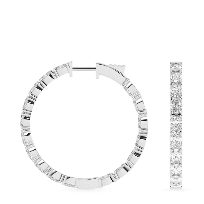14K White Gold Oval Lab Diamond Inside-Out Hoop Earring (5 ct. tw.)