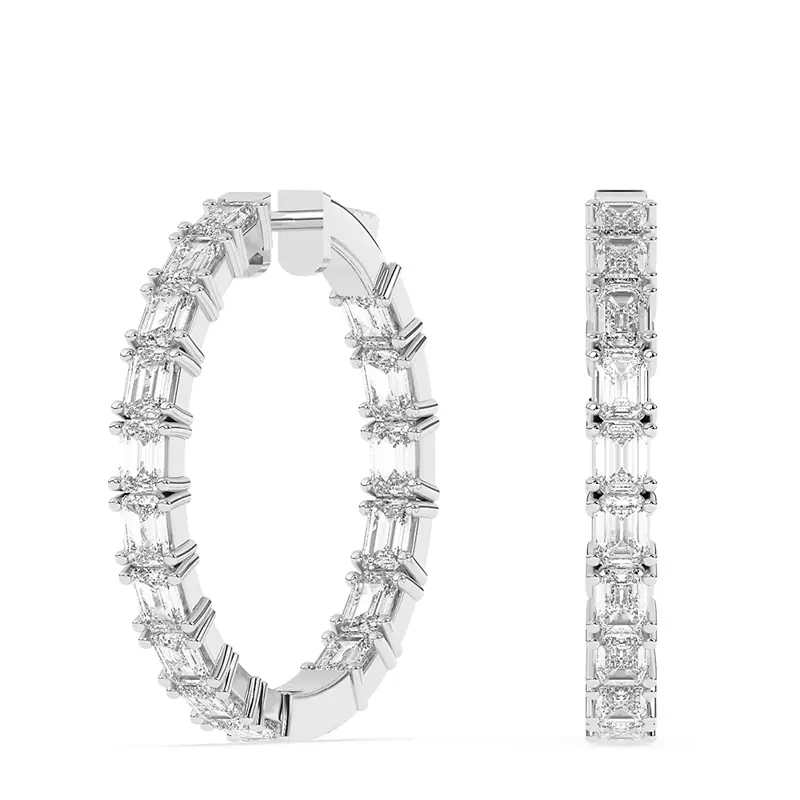 14K White Gold Emerald-Cut Lab Diamond Inside-Out Hoop Earring (8 ct. tw.)