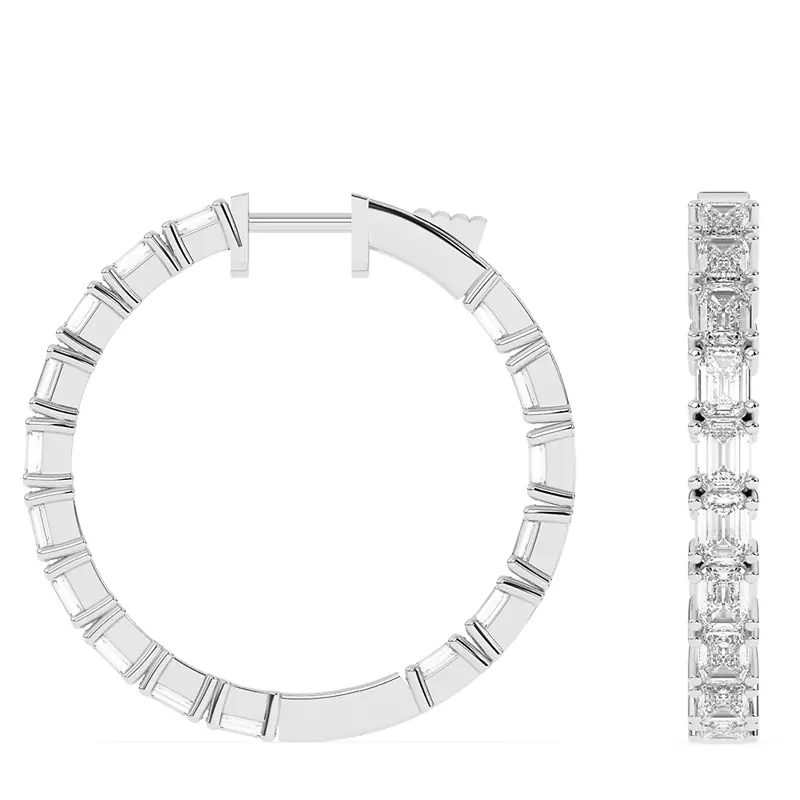 14K White Gold Emerald-Cut Lab Diamond Inside-Out Hoop Earring (8 ct. tw.)