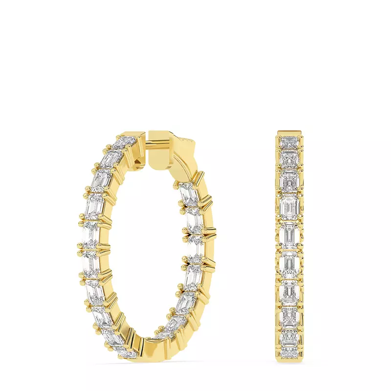 14K Yellow Gold Radiant-Cut Lab Diamond Inside-Out Hoop Earring (5 ct. tw.)
