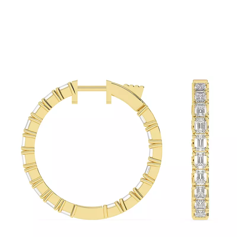 14K Yellow Gold Radiant-Cut Lab Diamond Inside-Out Hoop Earring (5 ct. tw.)