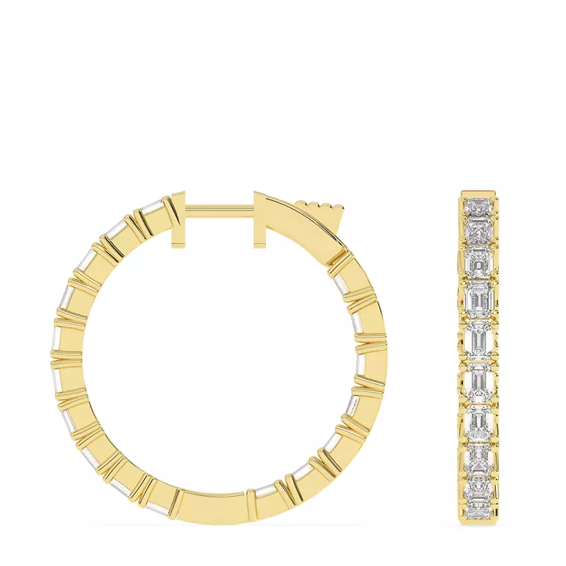 14K Yellow Gold Radiant-Cut Lab Diamond Inside-Out Hoop Earring (5 ct. tw.)