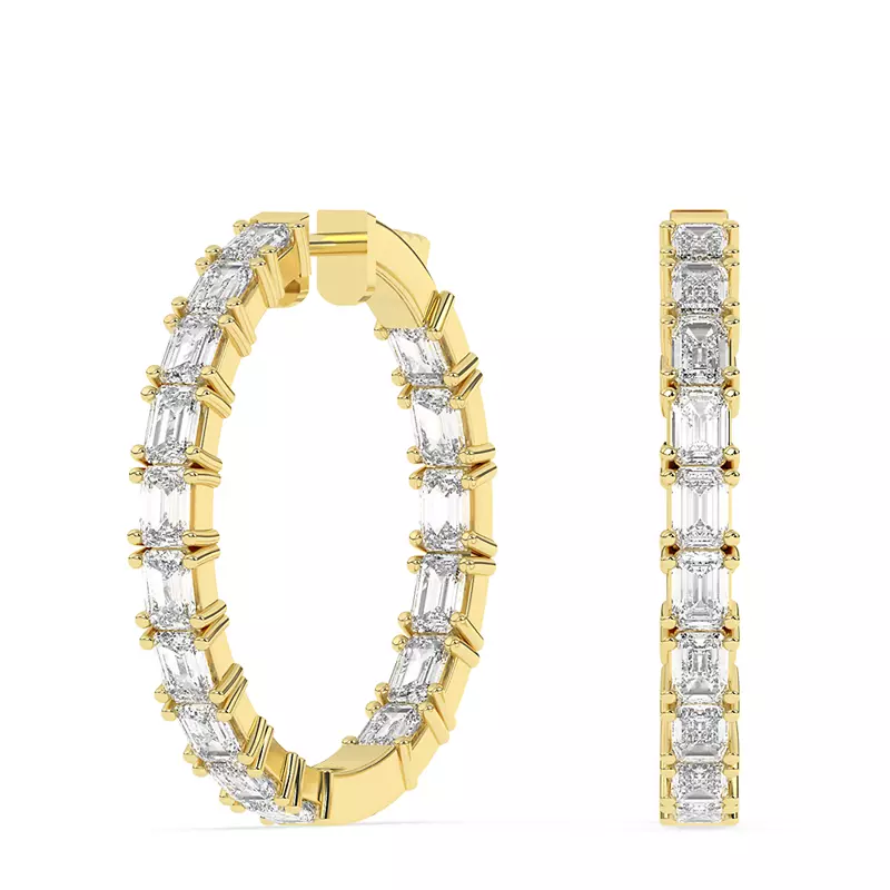 14K Yellow Gold Radiant-Cut Lab Diamond Inside-Out Hoop Earring (8 ct. tw.)