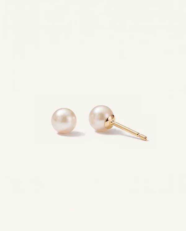 Diamond Earrings Freshwater Pearl Stud (5-6mm)