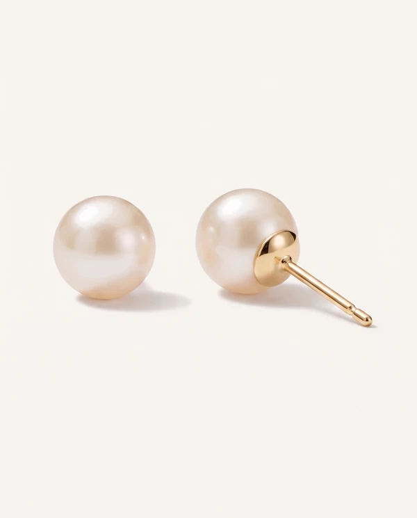 Diamond Earrings Freshwater Pearl Stud (9-10mm)